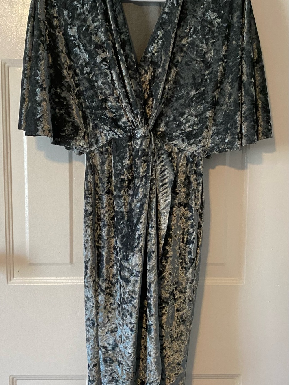 Zara Crushed Velvet Maxi Dress in Charcoal and Silver